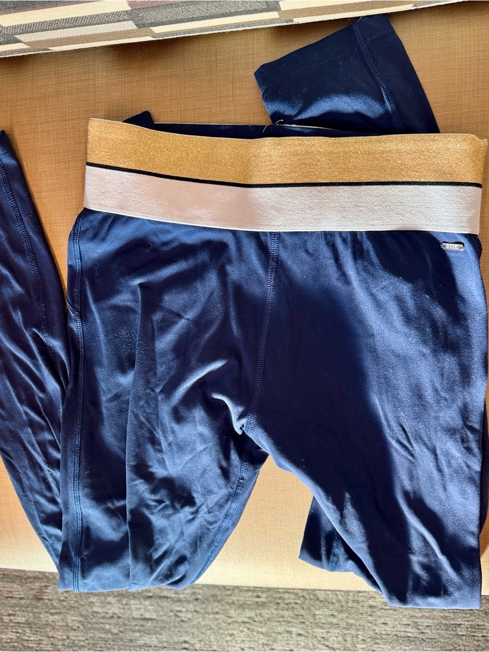 PINK Victoria's Secret Navy Leggings with Gold & White Waistband